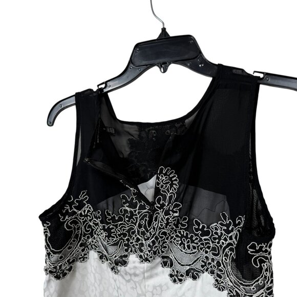 White House Black Market Top Size 2 Black White Leopard Lace Satin Mesh Classy - Picture 7 of 11